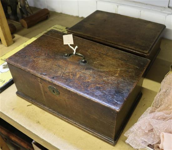 Two small 18th century oak boxes, 17in. and 15in.